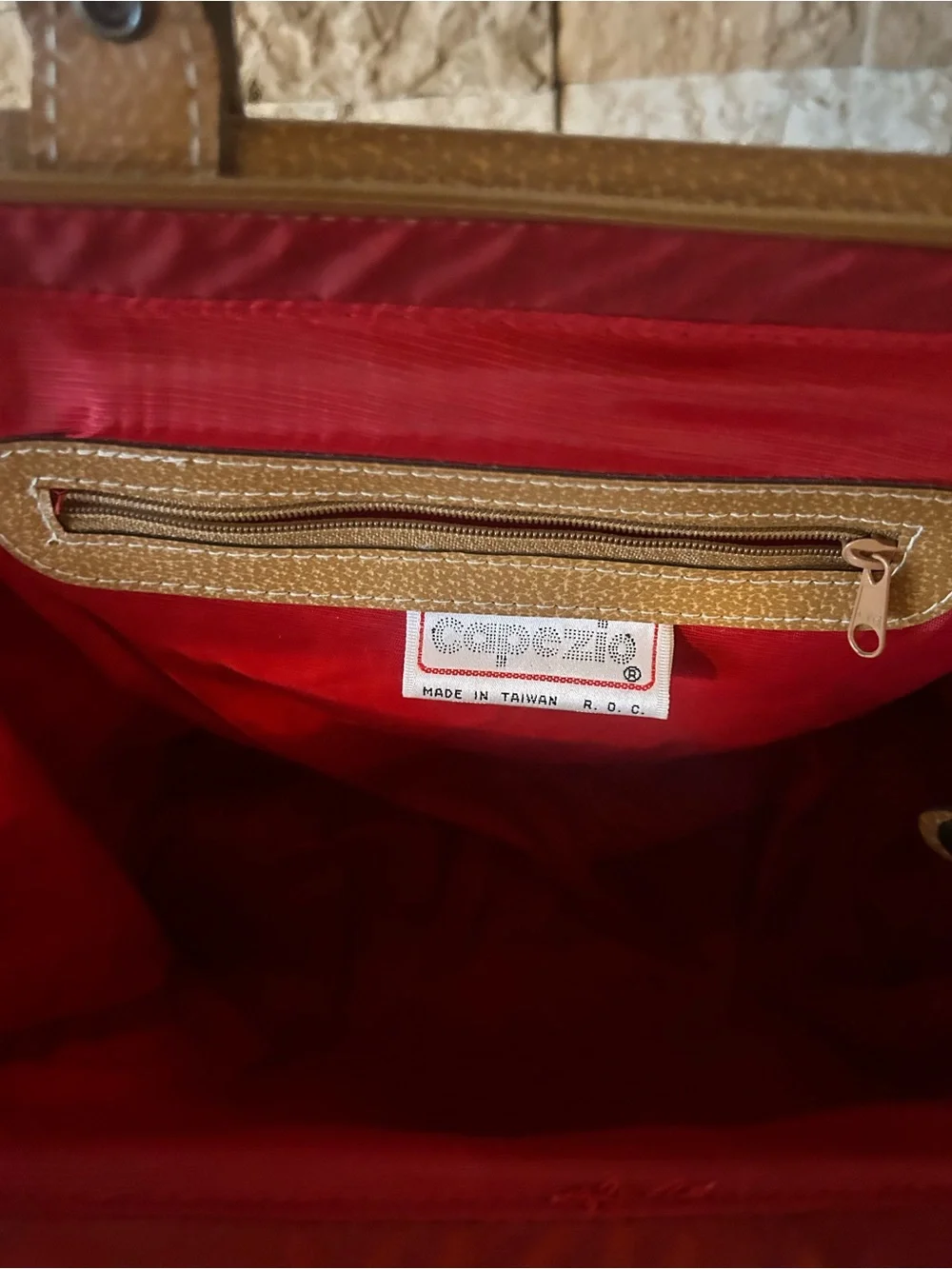 Capezio Red Vintage Retro 80s Classic Red Leather Satchel with Tan Handles